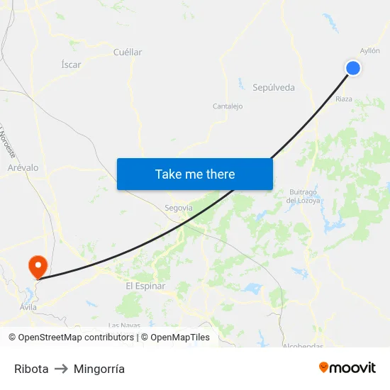 Ribota to Mingorría map