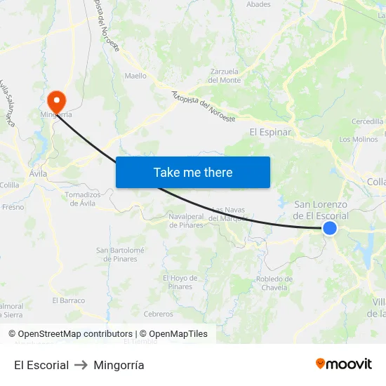 El Escorial to Mingorría map