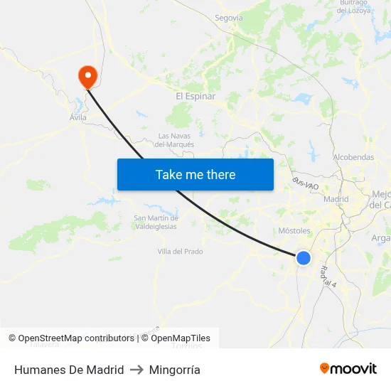 Humanes De Madrid to Mingorría map