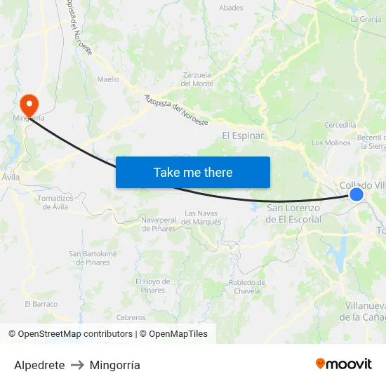 Alpedrete to Mingorría map
