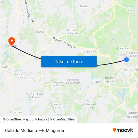 Collado Mediano to Mingorría map