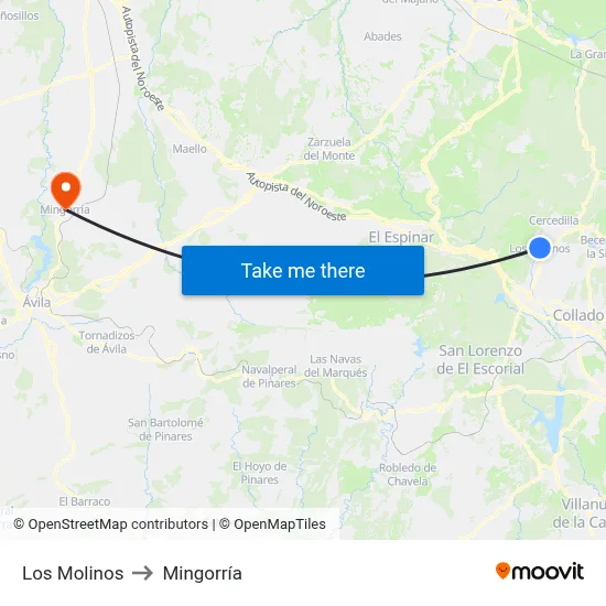 Los Molinos to Mingorría map
