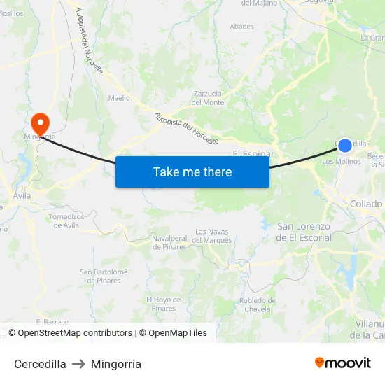 Cercedilla to Mingorría map