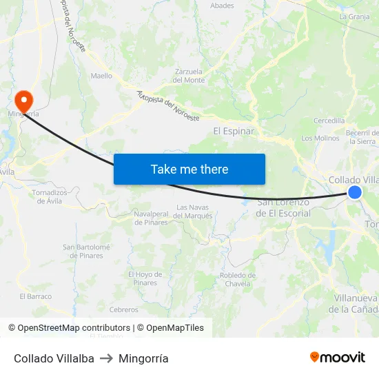 Collado Villalba to Mingorría map