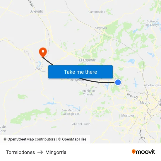 Torrelodones to Mingorría map