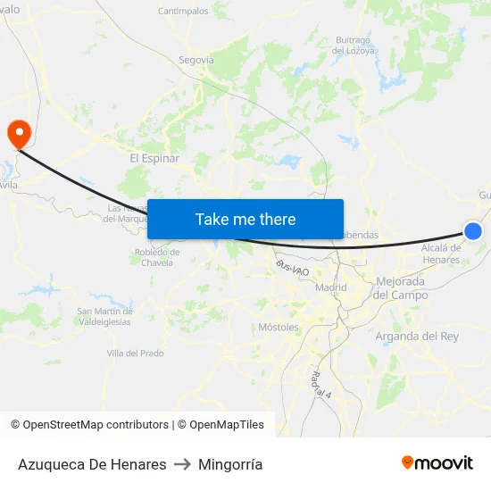 Azuqueca De Henares to Mingorría map