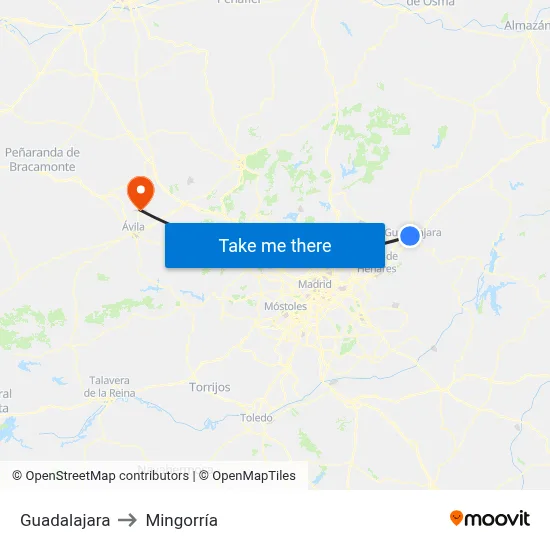Guadalajara to Mingorría map