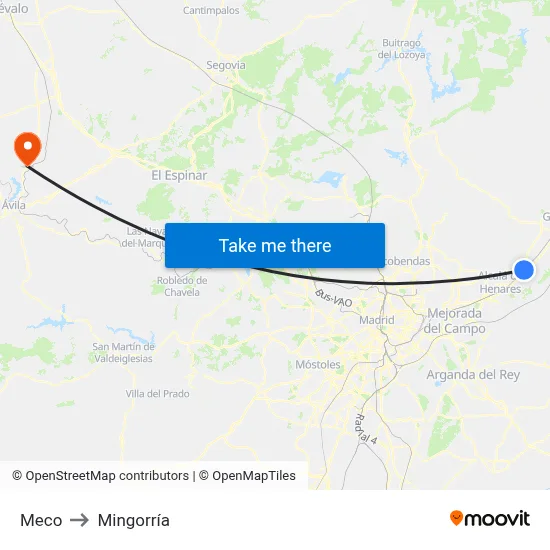 Meco to Mingorría map