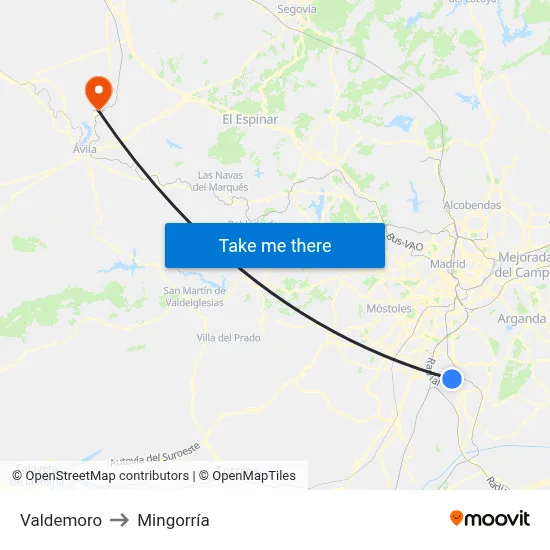 Valdemoro to Mingorría map