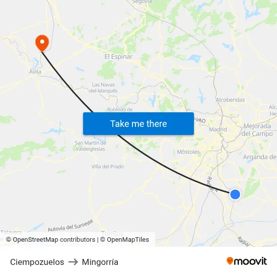 Ciempozuelos to Mingorría map