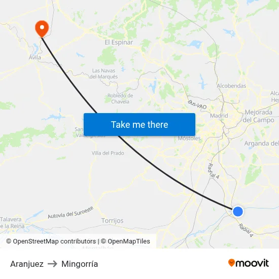 Aranjuez to Mingorría map