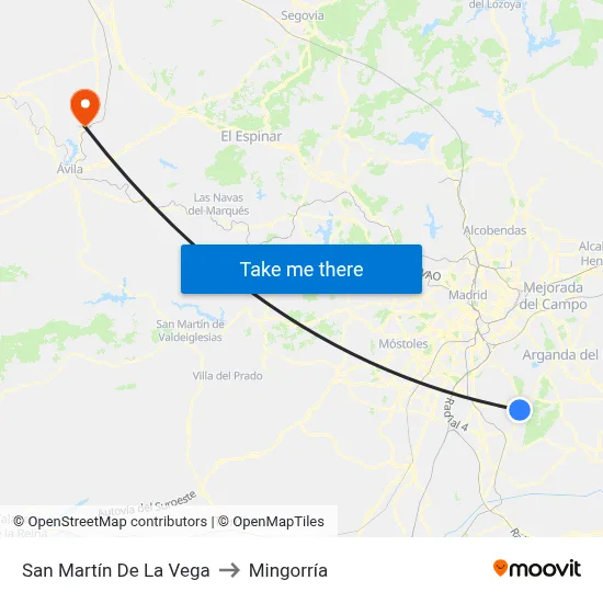 San Martín De La Vega to Mingorría map