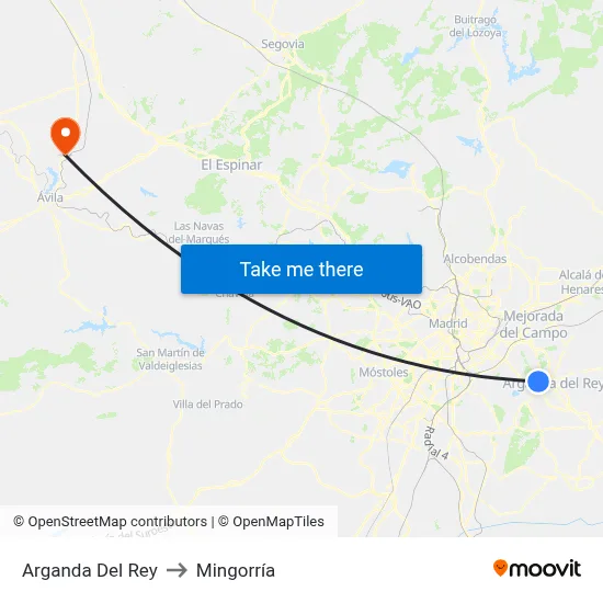 Arganda Del Rey to Mingorría map