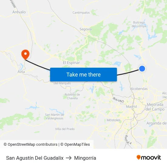 San Agustín Del Guadalix to Mingorría map