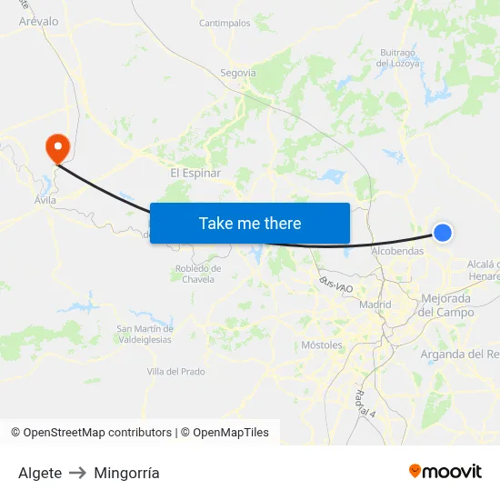 Algete to Mingorría map