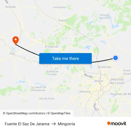 Fuente El Saz De Jarama to Mingorría map