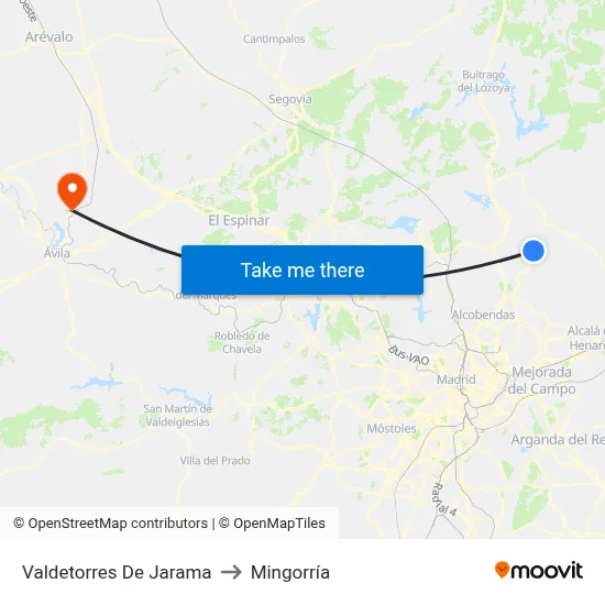Valdetorres De Jarama to Mingorría map