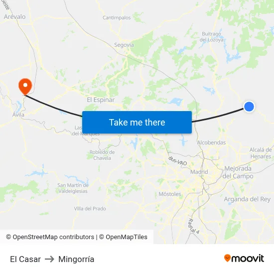 El Casar to Mingorría map
