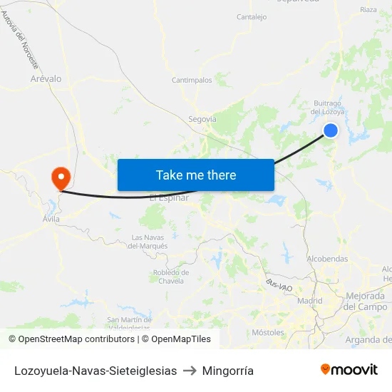 Lozoyuela-Navas-Sieteiglesias to Mingorría map