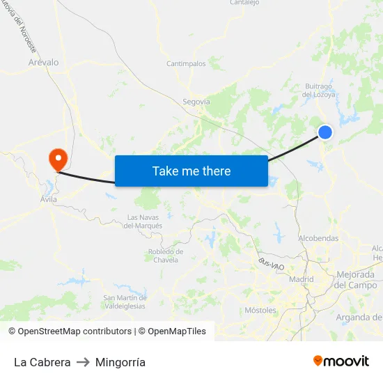La Cabrera to Mingorría map