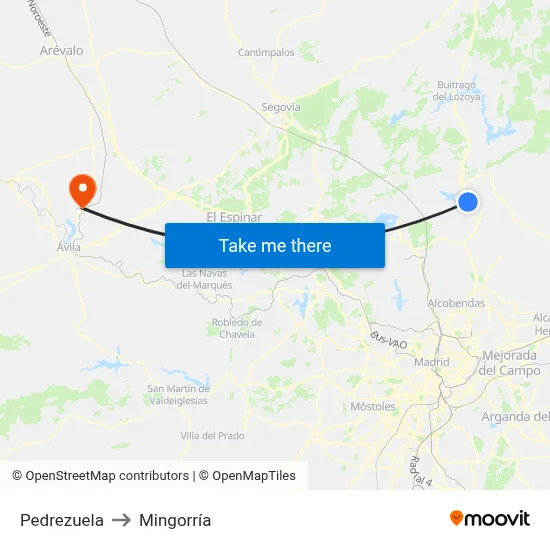 Pedrezuela to Mingorría map