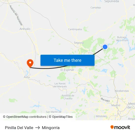 Pinilla Del Valle to Mingorría map