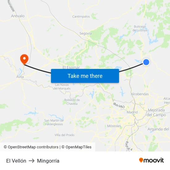 El Vellón to Mingorría map