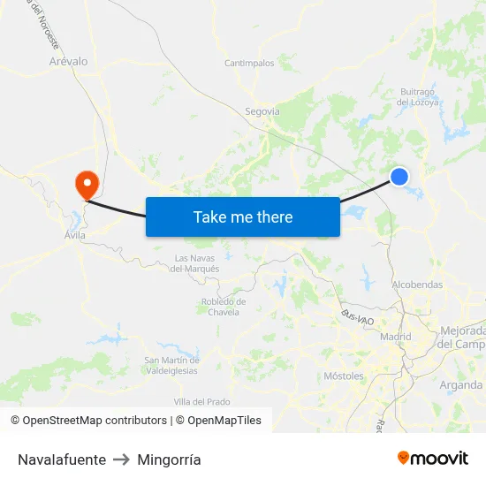 Navalafuente to Mingorría map
