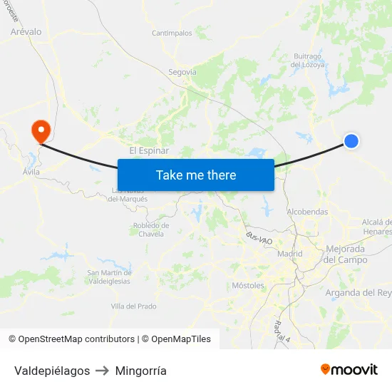 Valdepiélagos to Mingorría map