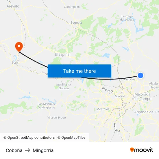 Cobeña to Mingorría map