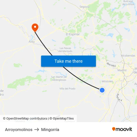 Arroyomolinos to Mingorría map