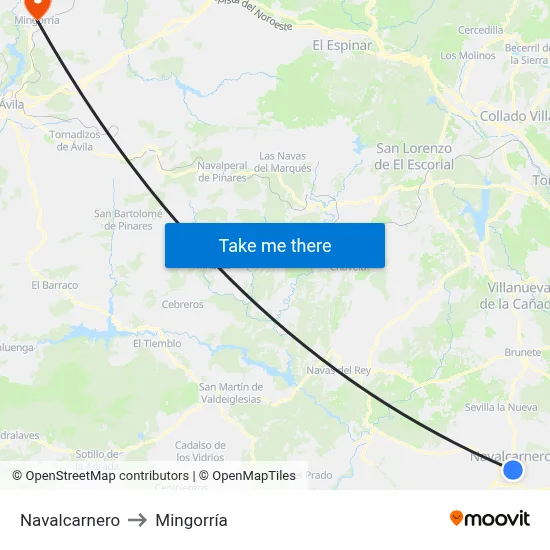 Navalcarnero to Mingorría map