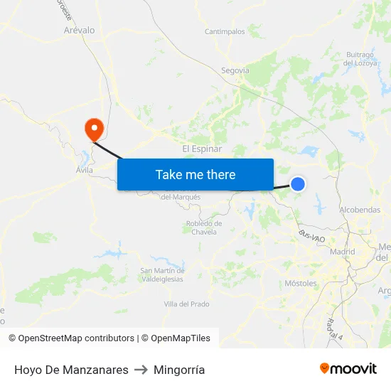 Hoyo De Manzanares to Mingorría map