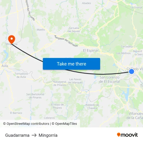 Guadarrama to Mingorría map