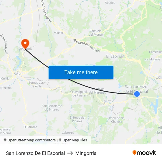 San Lorenzo De El Escorial to Mingorría map