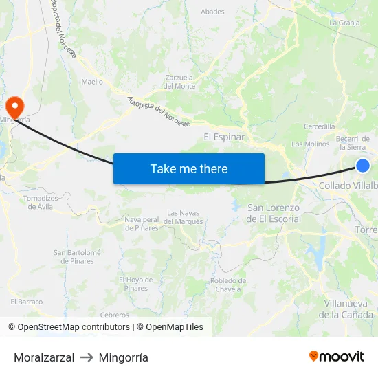Moralzarzal to Mingorría map