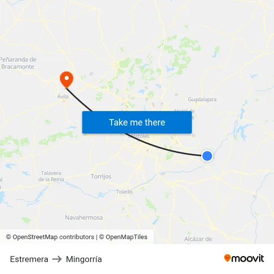 Estremera to Mingorría map