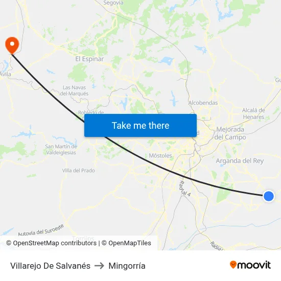 Villarejo De Salvanés to Mingorría map