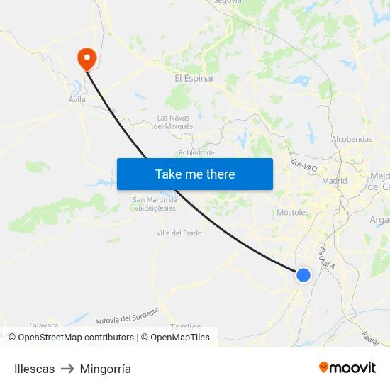 Illescas to Mingorría map