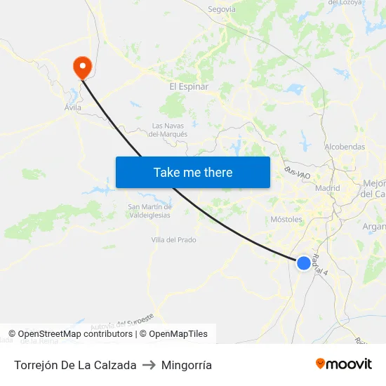 Torrejón De La Calzada to Mingorría map