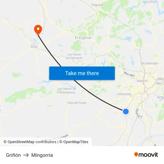 Griñón to Mingorría map