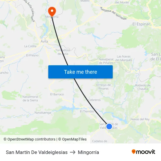 San Martín De Valdeiglesias to Mingorría map