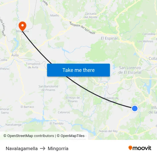 Navalagamella to Mingorría map