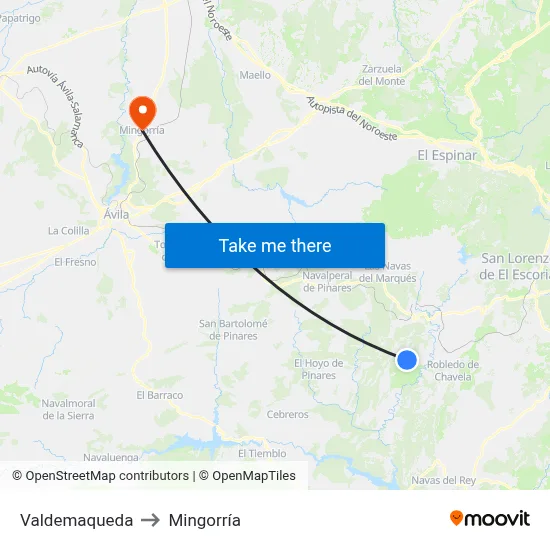 Valdemaqueda to Mingorría map