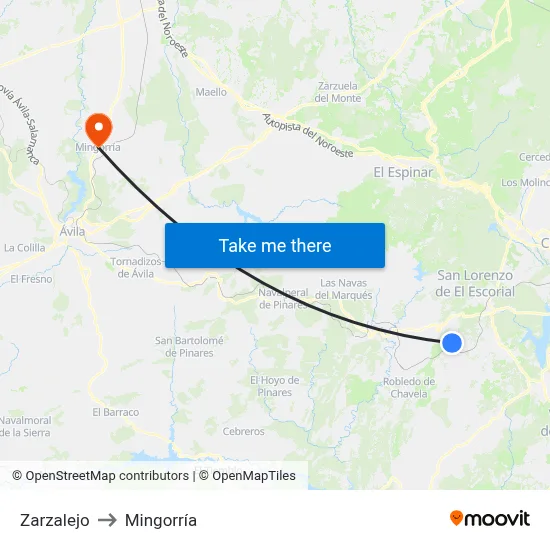 Zarzalejo to Mingorría map