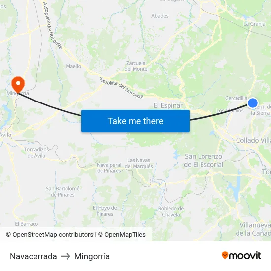 Navacerrada to Mingorría map