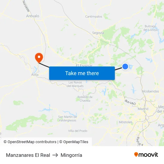 Manzanares El Real to Mingorría map