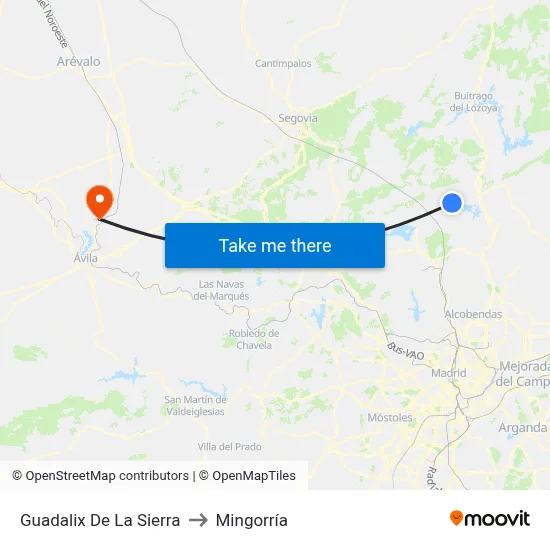 Guadalix De La Sierra to Mingorría map