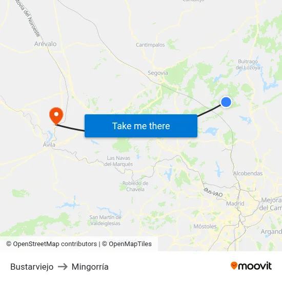 Bustarviejo to Mingorría map