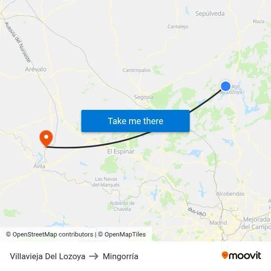 Villavieja Del Lozoya to Mingorría map